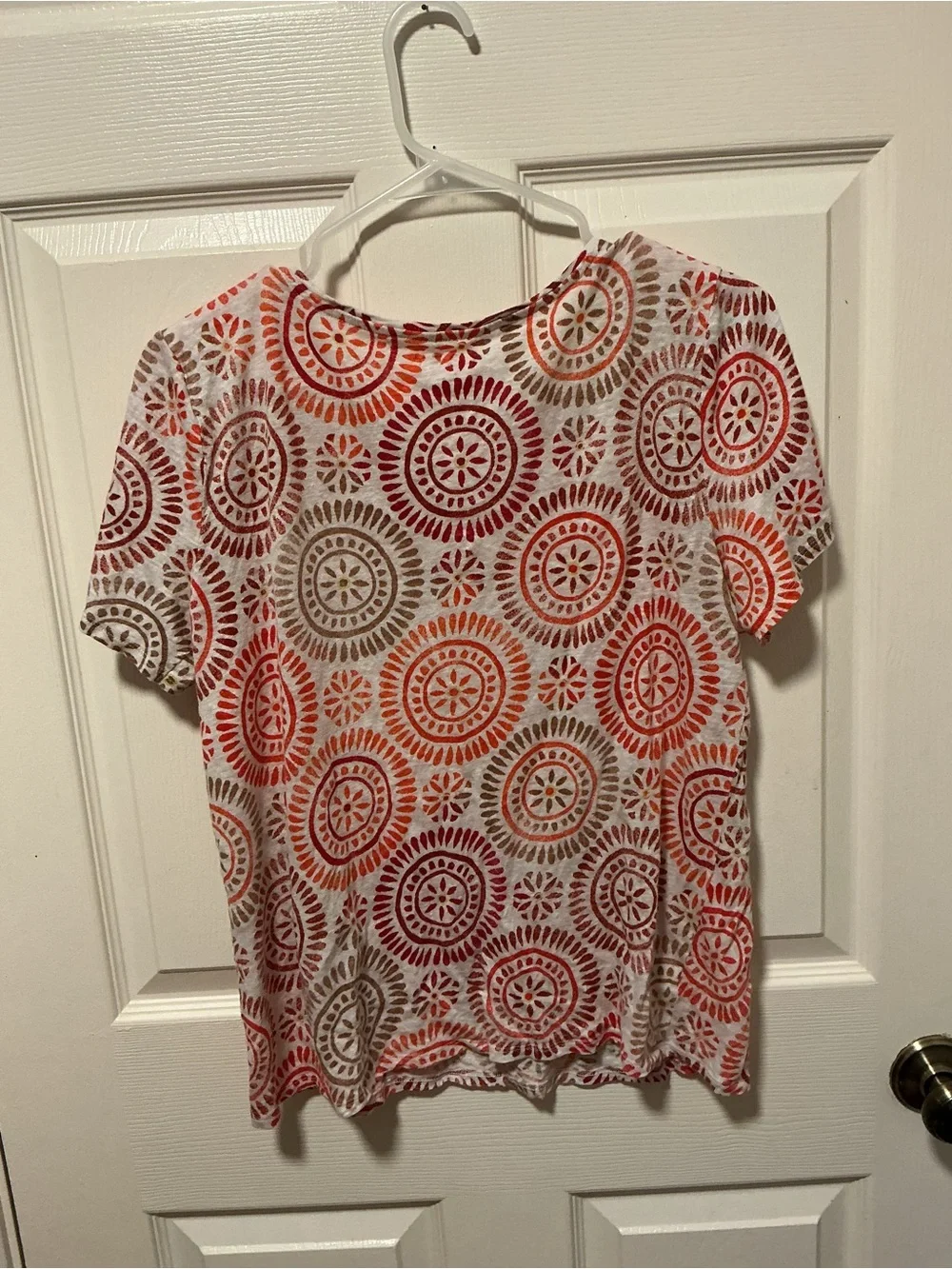 LOFT Linen Blend Medallion Print Puff Sleeve Top Large Boho
